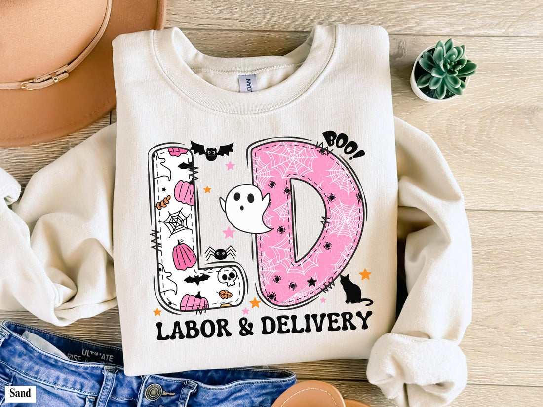 Pink Halloween L&D Sweatshirt | Spooky Labor & Delivery Nurse Crewneck