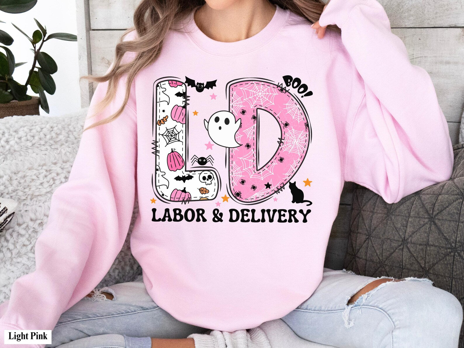 Pink Halloween L&D Sweatshirt | Spooky Labor & Delivery Nurse Crewneck