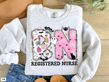 Pink Halloween RN Sweatshirt | Spooky Registered Nurse Crewneck