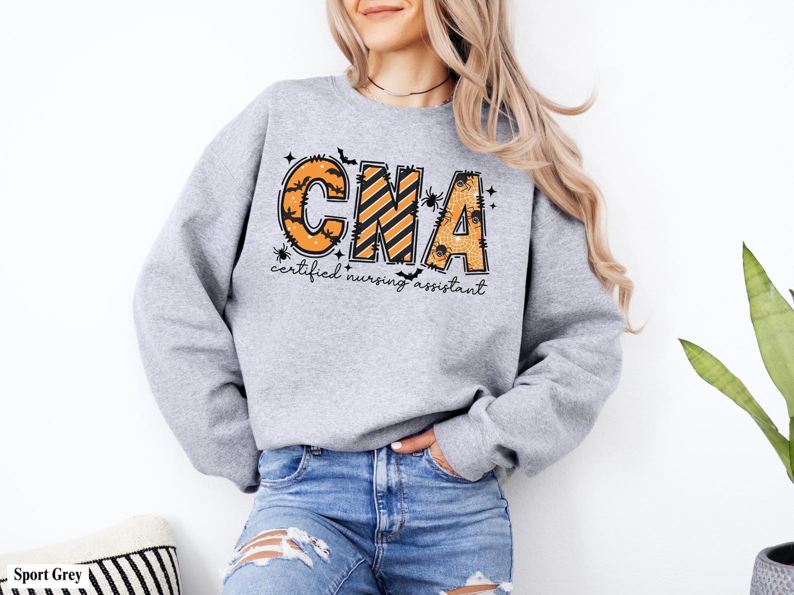 CNA Halloween Sweatshirt, Certified Nursing Assistant Spooky Ghost Pumpkin Crewneck