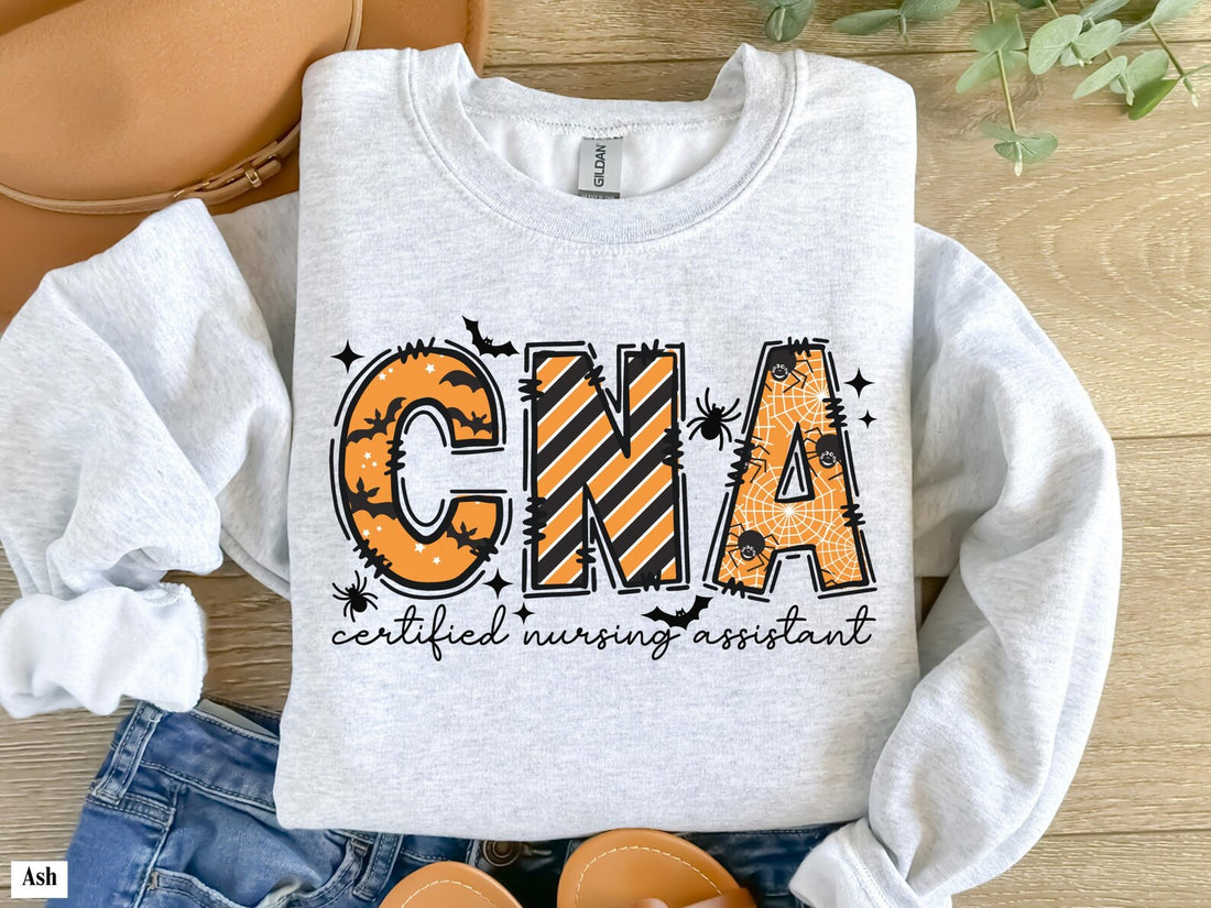 CNA Halloween Sweatshirt, Certified Nursing Assistant Spooky Ghost Pumpkin Crewneck