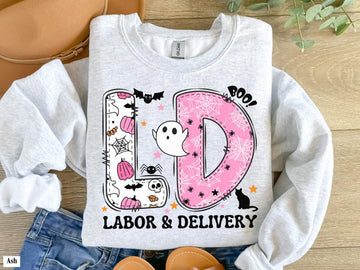Pink Halloween L&D Sweatshirt | Spooky Labor & Delivery Nurse Crewneck