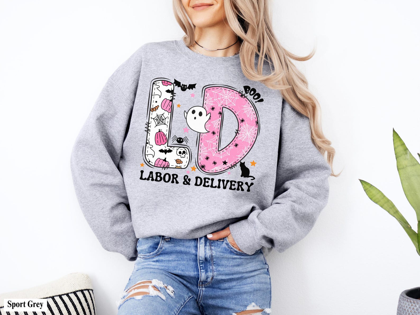 Pink Halloween L&D Sweatshirt | Spooky Labor & Delivery Nurse Crewneck
