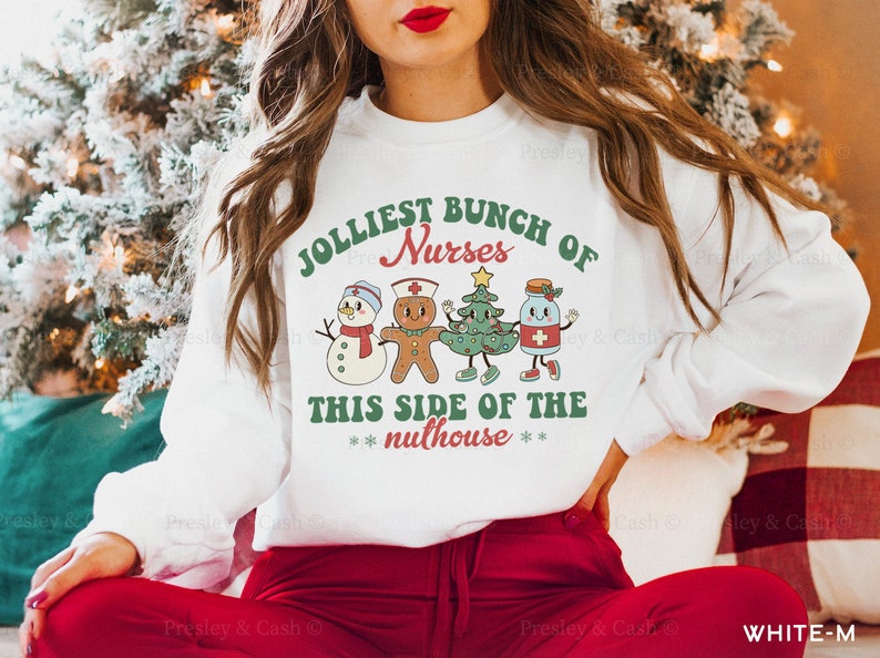 Funny Nurse Christmas Sweatshirt Jolliest Bunch Of Nurses Crewneck Matching Christmas Nurse Shirts Retro Holiday Nurse Sweatshirt Nurse Gift