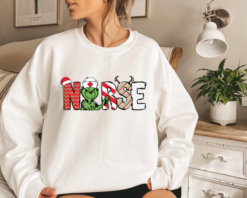 Christmas Grinch Nurse Sweater, Nurse Cute Gift Sweatshirt For Christmas Party