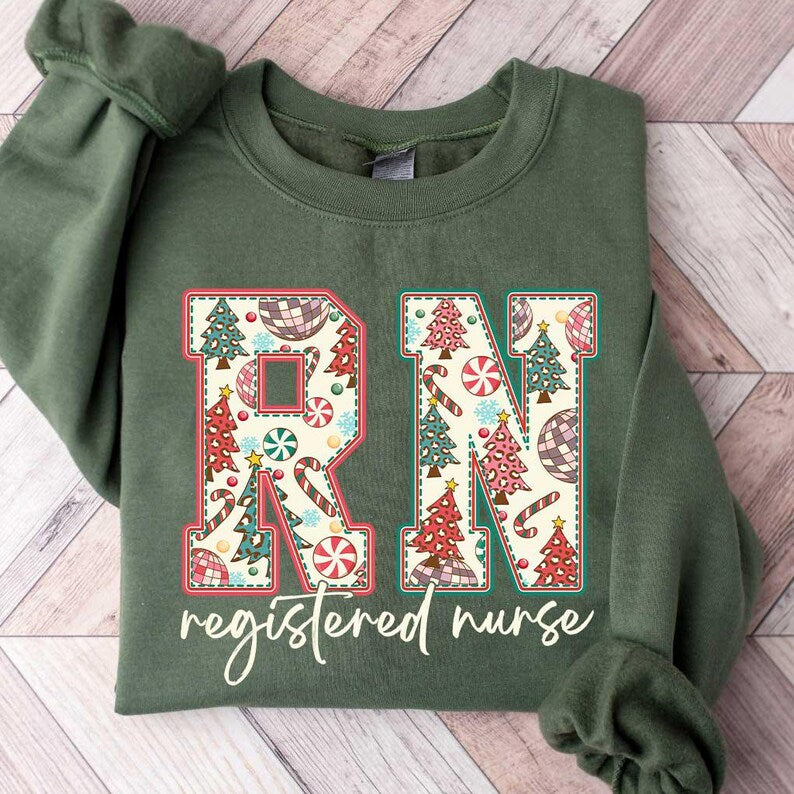 Christmas Registered Nurse Sweatshirt, Nurse Shirt For Christmas, Christmas Crew Nurse Shirt
