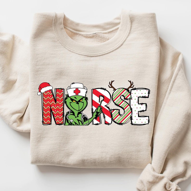 Christmas Grinch Nurse Sweater, Nurse Cute Gift Sweatshirt For Christmas Party