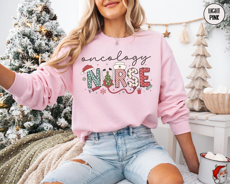 Oncology Nurse Christmas Sweatshirt, Pediatric Cancer Nurse Sweater, Cute ONC Xmas Crewneck