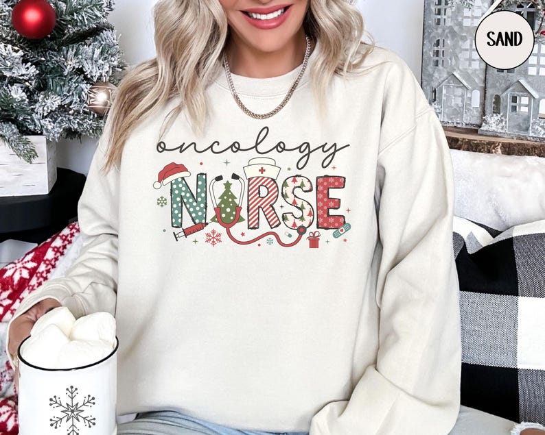 Oncology Nurse Christmas Sweatshirt, Pediatric Cancer Nurse Sweater, Cute ONC Xmas Crewneck