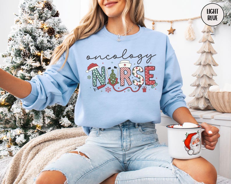 Oncology Nurse Christmas Sweatshirt, Pediatric Cancer Nurse Sweater, Cute ONC Xmas Crewneck