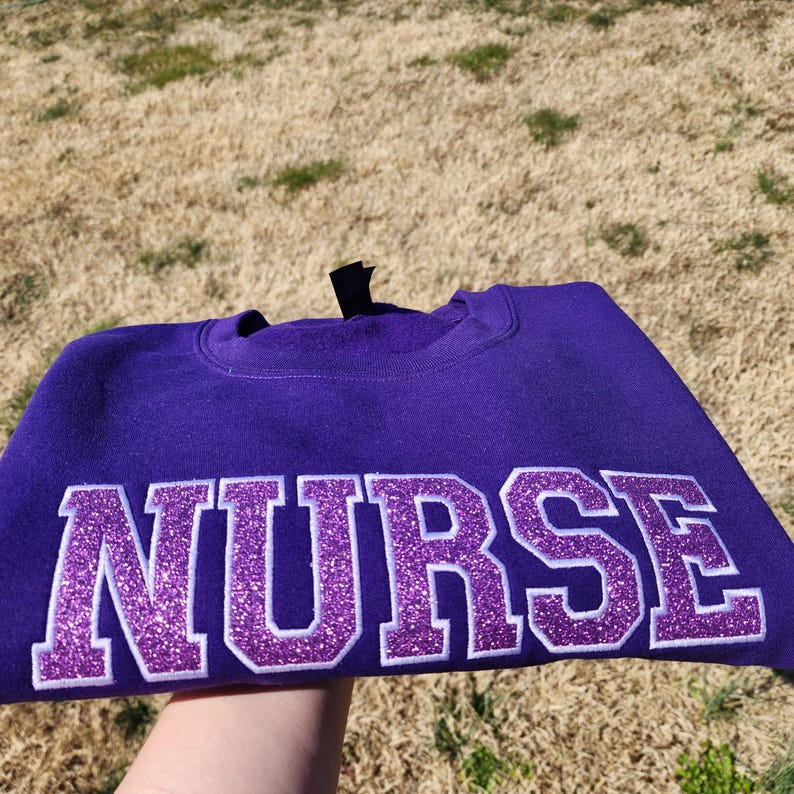 Embroidered Nurse Glitter Sweatshirt, Custom Glitter Embroidery Sweatshirt For Nurse