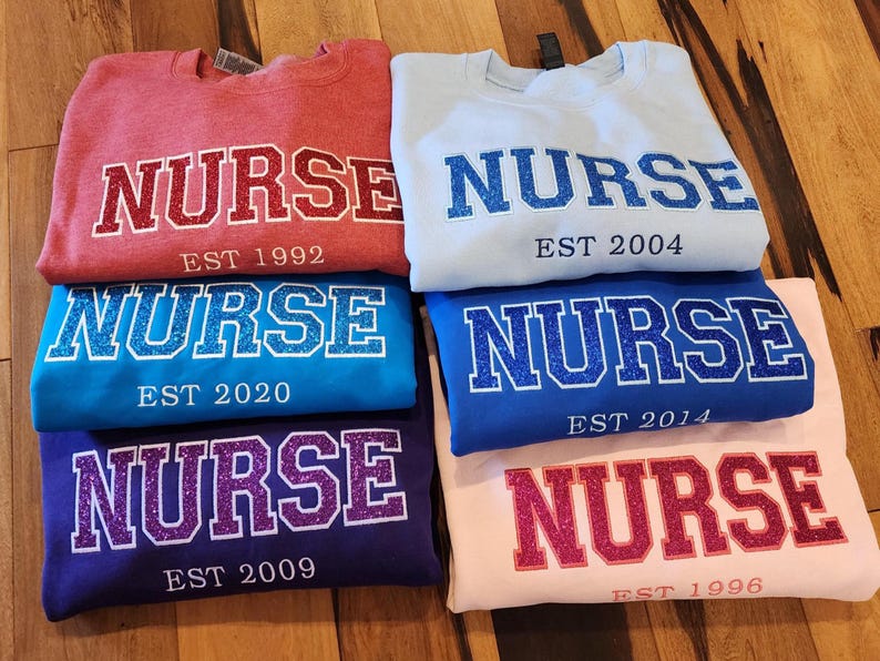 Embroidered Nurse Glitter Sweatshirt, Custom Glitter Embroidery Sweatshirt For Nurse