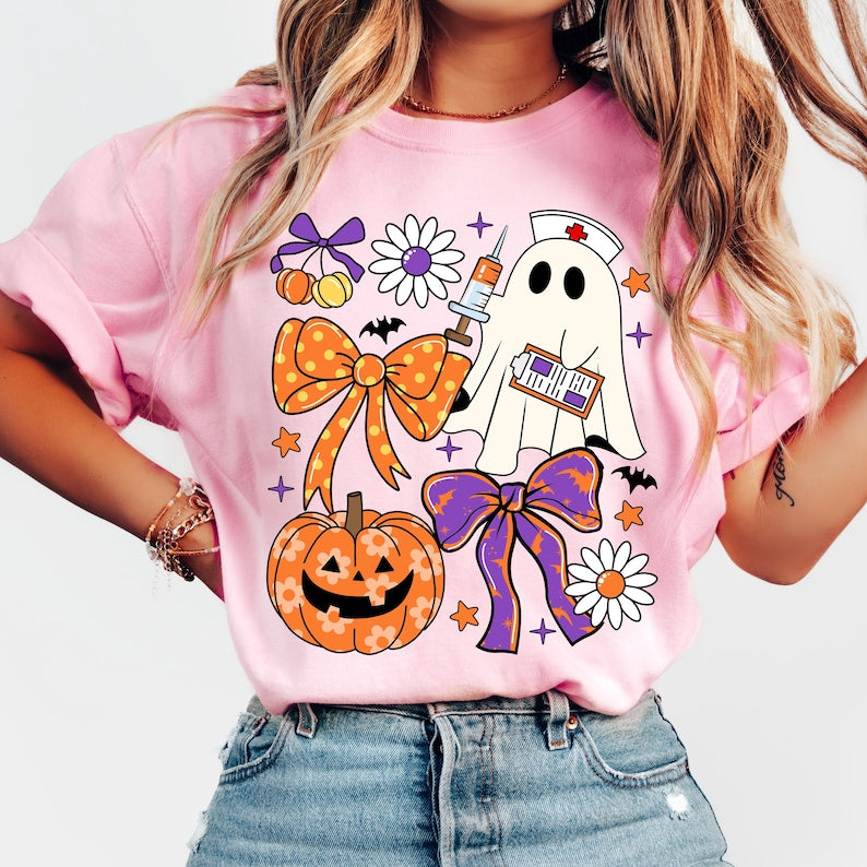 Nurse Halloween Coquette Funny Ghost ER Nurse Shirts