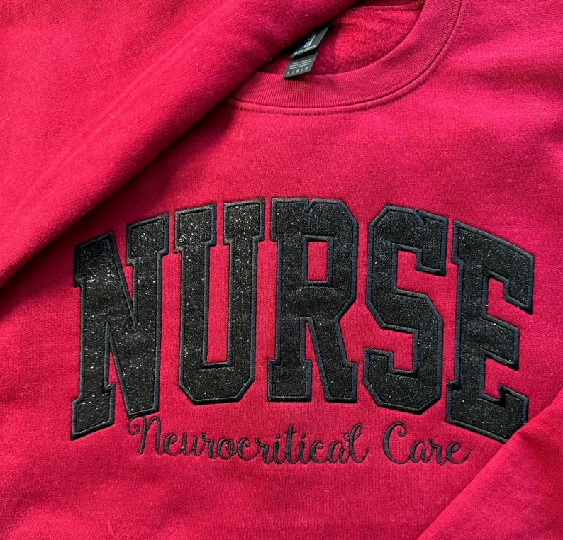 Personalized Glittery Embroidered Nurse Sweatshirt, Custom Nursing Glitter Embroidery Sweater For Nurses