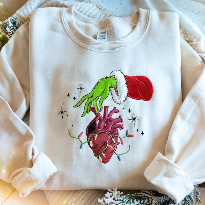 Christmas Embroidered Sweatshirt Cardiac Nurse: Heart Anatomy Crewneck