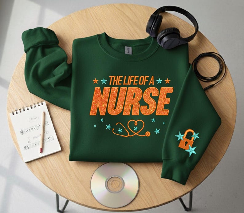 Embroidered The Life of a Nurse Sweatshirt, Nurse Showgirl Shirt, Orange Glitter Shirt, Nurse Appreciation Gift