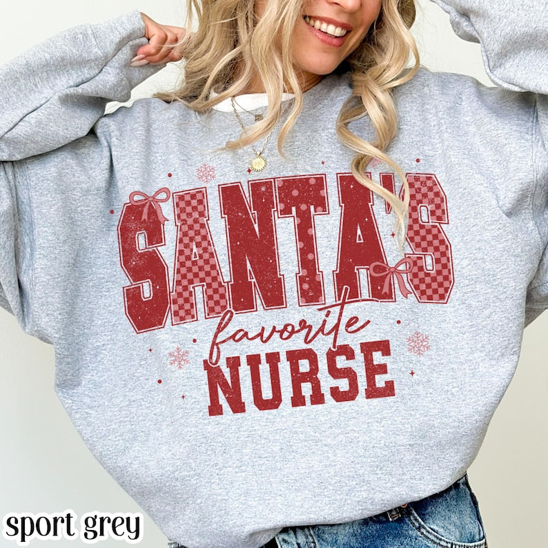 Nurse Christmas Sweatshirt Santa's Favorite Nurse Sweater Festive Snowflake Nursing Gift