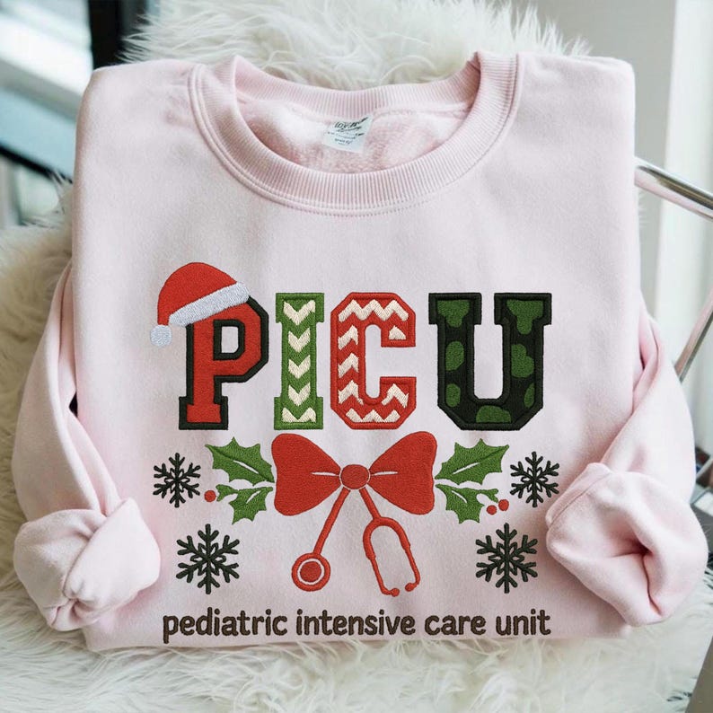 Embroidered Christmas PICU Nurse Sweatshirt Xmas Gifts