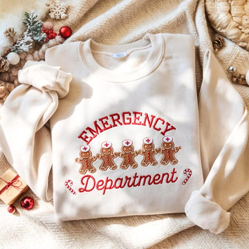 Emergency Department Christmas Embroidered SweatShirt, ER Christmas TShirt, Gingerbread Nurse Team Shirts, ED Crew Holiday Tees,  Xmas Party