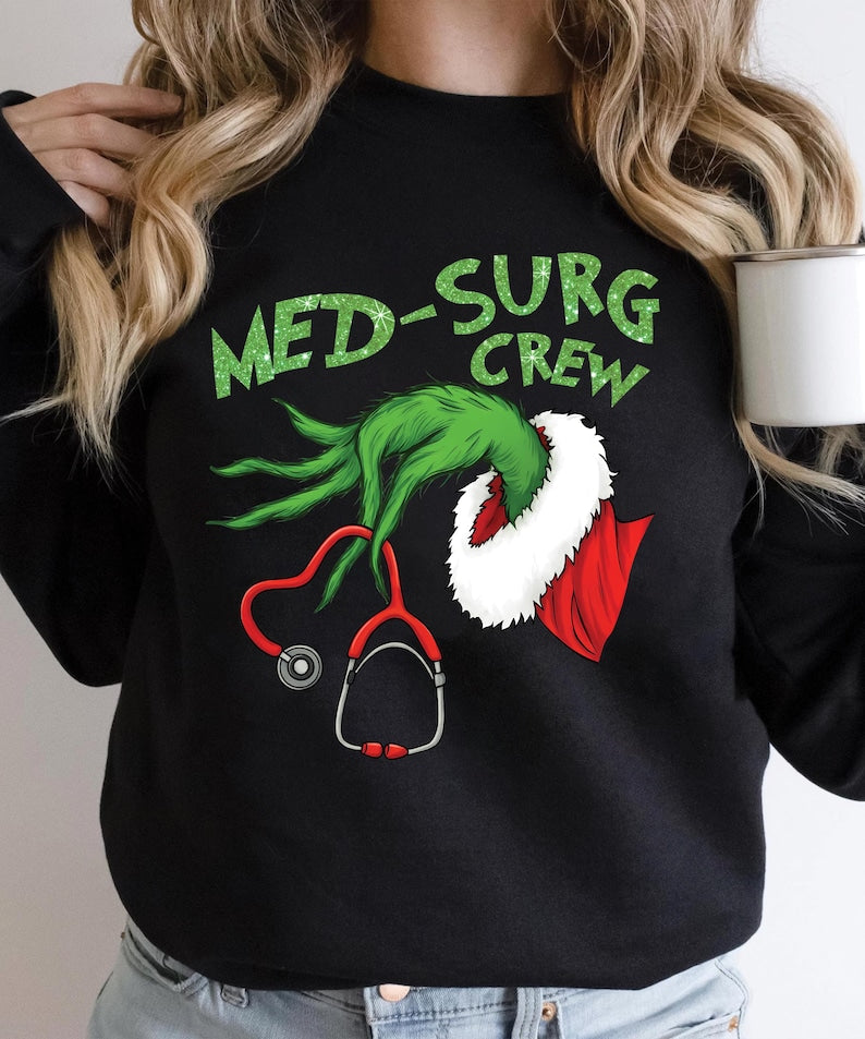 Med-surg Crew Nurse Stethoscope Christmas Xmas Nursing Sweatshirt