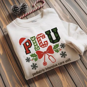 Embroidered Christmas PICU Nurse Sweatshirt Xmas Gifts