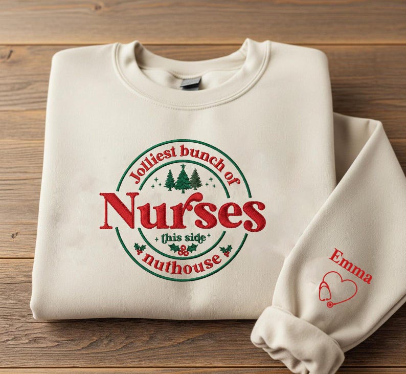 Custom Embroidered Christmas Nurse Sweatshirt, Jolliest Bunch Of Nurses