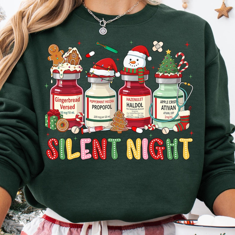 Silent Night Sweatshirt Christmas ER, ICU Nurse