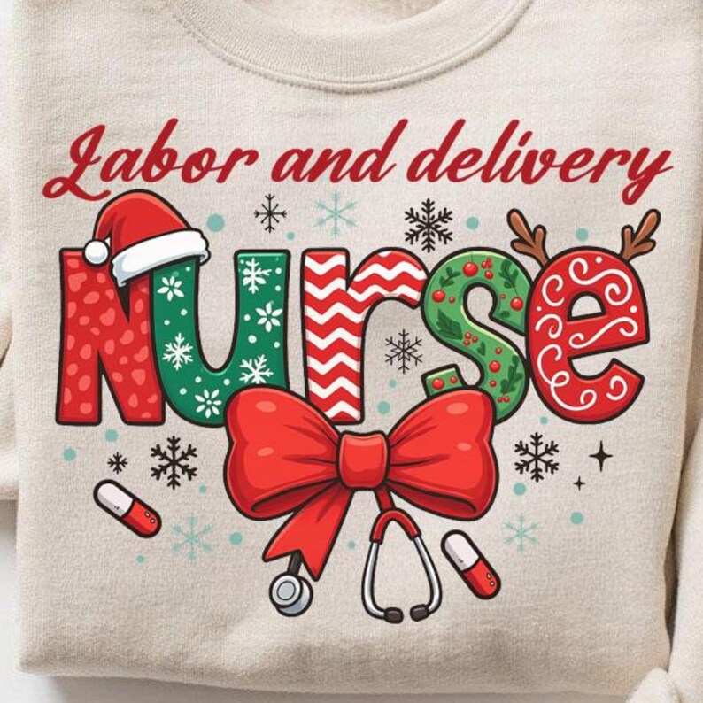 Labor and Delivery Nurse Christmas Sweatshirt, L&D Holiday Nurse Shirt, Coquette Bow Nurse Crewneck
