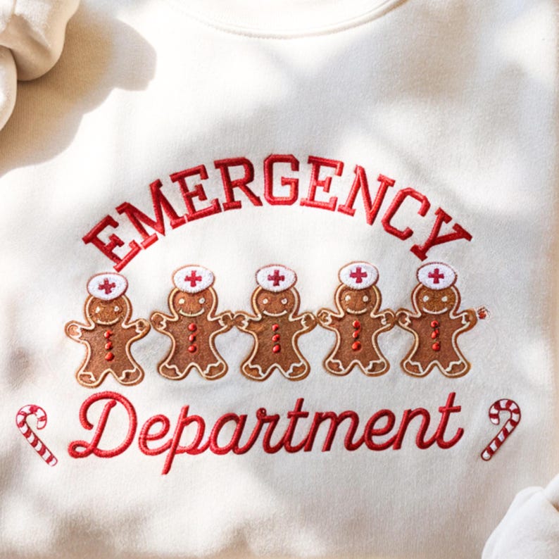 Emergency Department Christmas Embroidered SweatShirt, ER Christmas TShirt, Gingerbread Nurse Team Shirts, ED Crew Holiday Tees,  Xmas Party