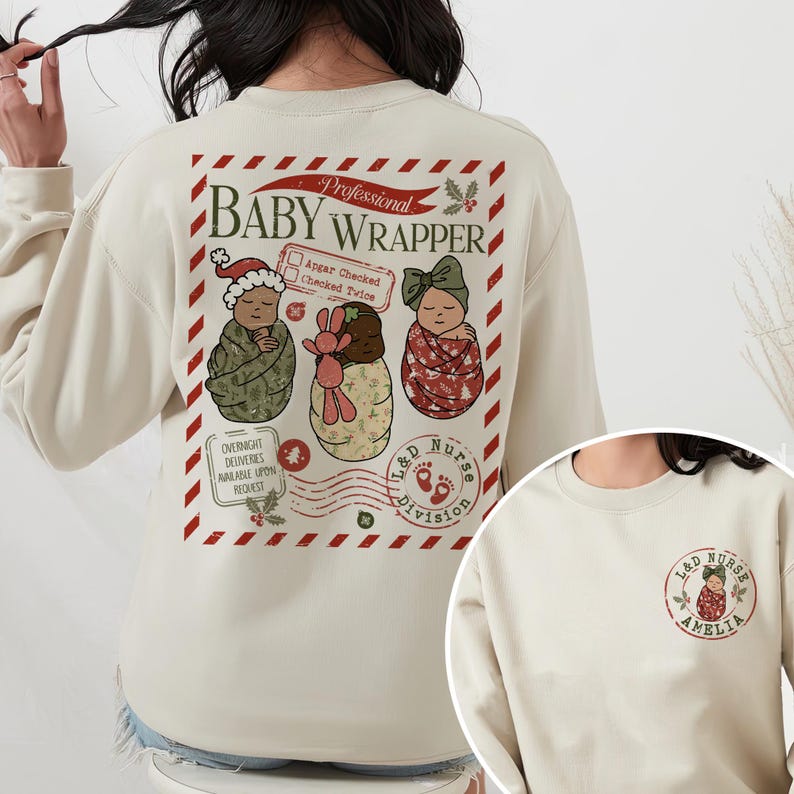 Personalized Labor and Delivery Nurse Christmas Sweatshirt, Santa's Delivery Service Sweatshirt, Baby Wrapper Gift