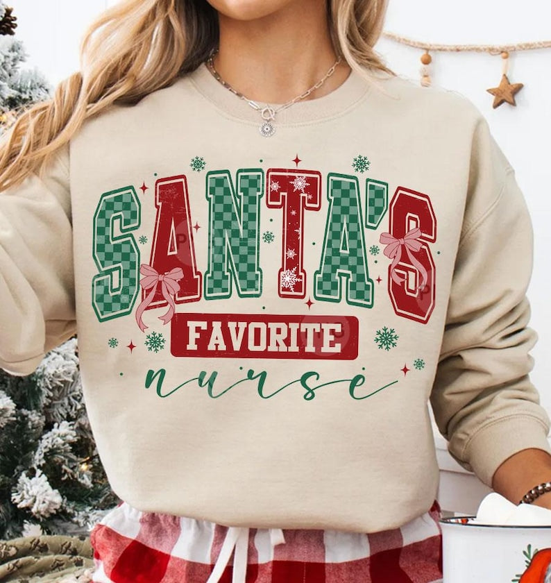 Santa's Favorite Nurse Christmas Nurse Sweatshirt, Xmas Holiday Nurse Sweatshirt