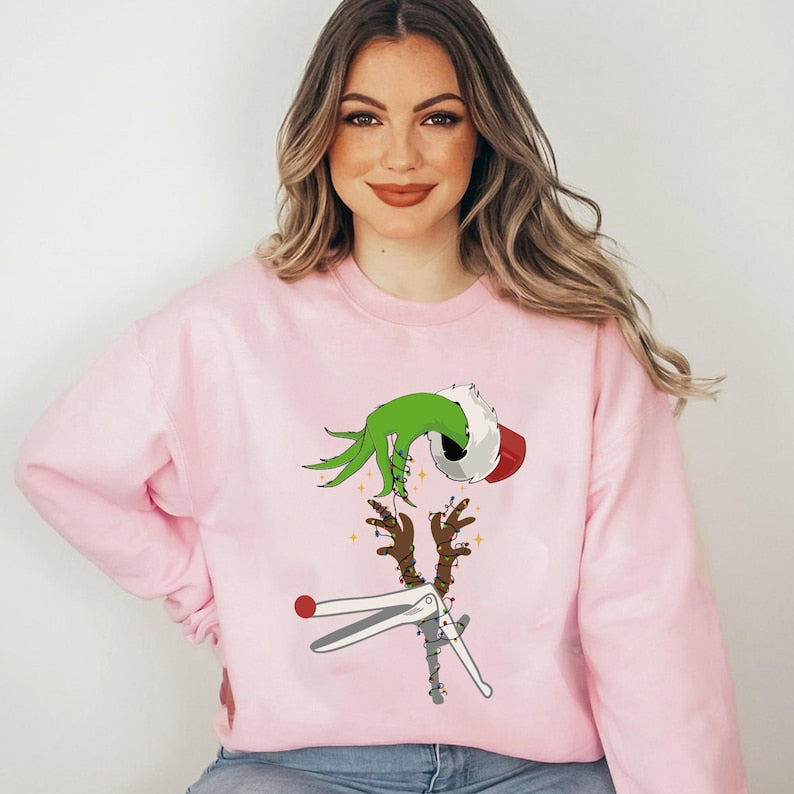 Christmas Speculum Nurse Sweatshirt, Funny OBGYN Nurse Crewneck, Reindeer Speculum Nurse Midwife Christmas