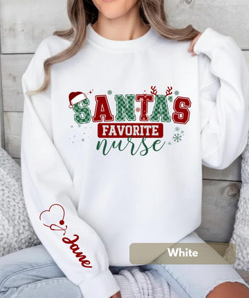 Personalized Name On Sleeve Santas Favorite Christmas Sweatshirt Funny Christmas Shirt Festive Holiday Gift