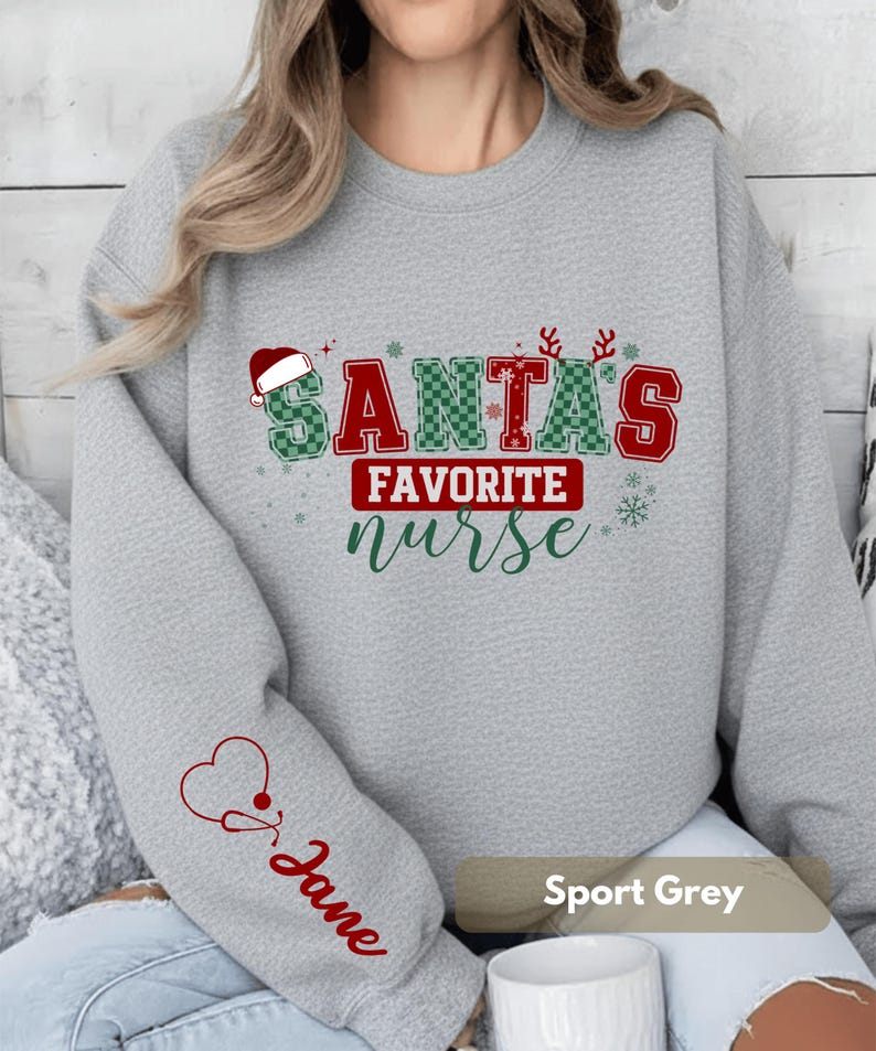 Personalized Name On Sleeve Santas Favorite Christmas Sweatshirt Funny Christmas Shirt Festive Holiday Gift