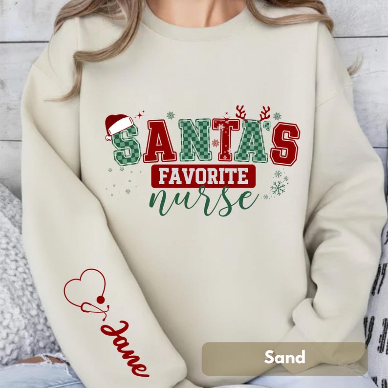 Personalized Name On Sleeve Santas Favorite Christmas Sweatshirt Funny Christmas Shirt Festive Holiday Gift