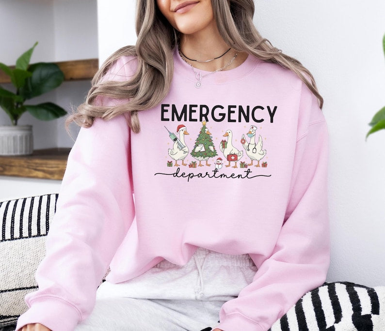 Funny Medical Staff Xmas Sweater, Festive Nurse Gift for Healthcare Workers, Christmas ER Nurse Sweatshirt