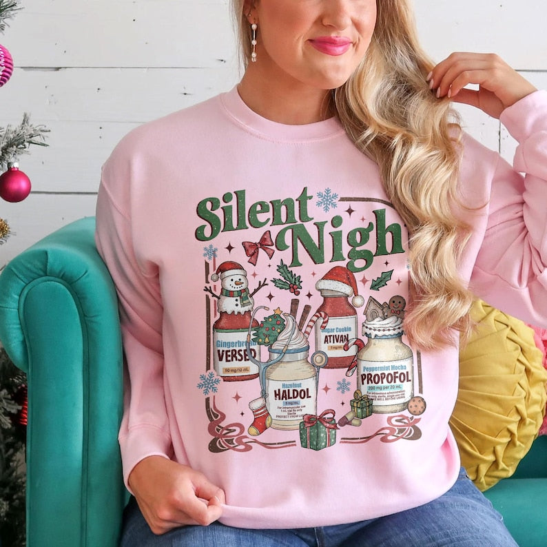 Nurse Silent Night Christmas Sweatshirt, Christmas Nurse Sweater, Nurse Holiday Shirt Gift, ICU Nurse Crewneck