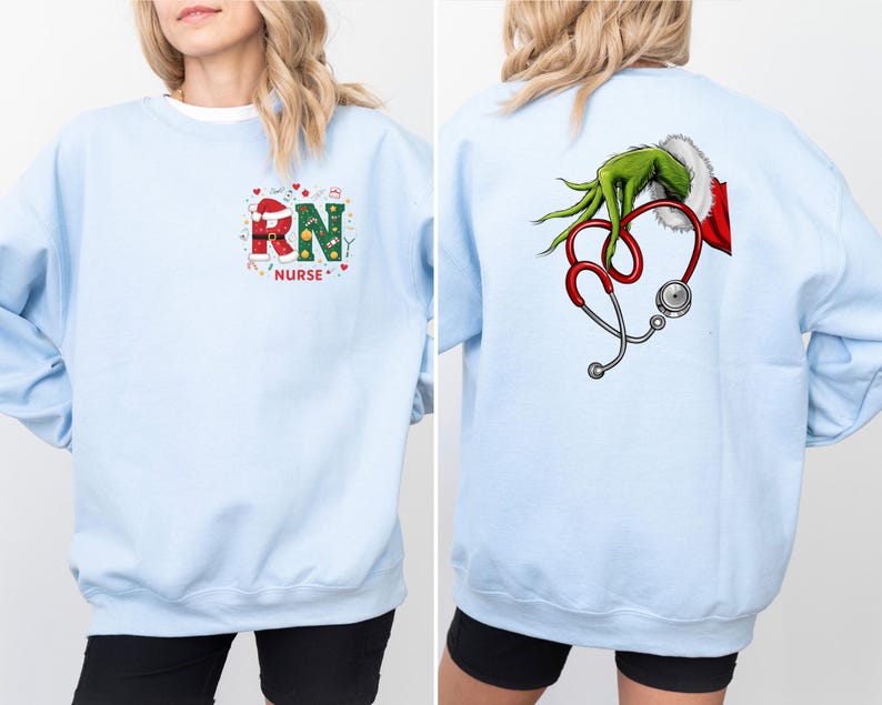 Registered Nurse Christmas Sweatshirt, Grinch Nurse Sweatshirt, Heart Stethoscope Sweatshirt, Christmas RN Nurse Gift
