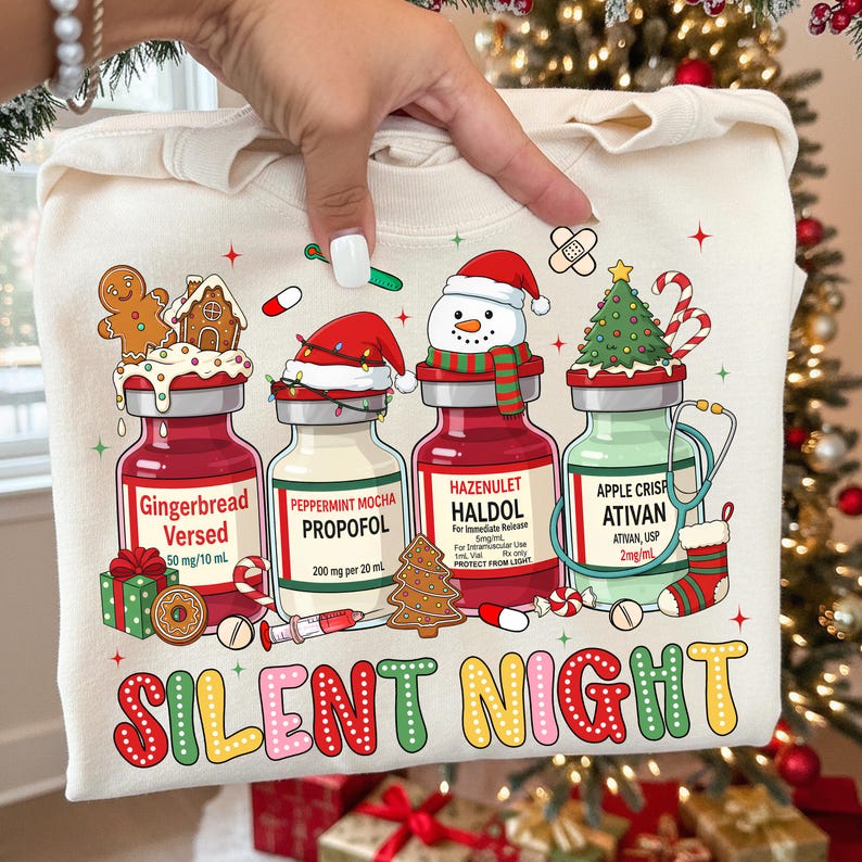 Silent Night Sweatshirt Christmas ER, ICU Nurse