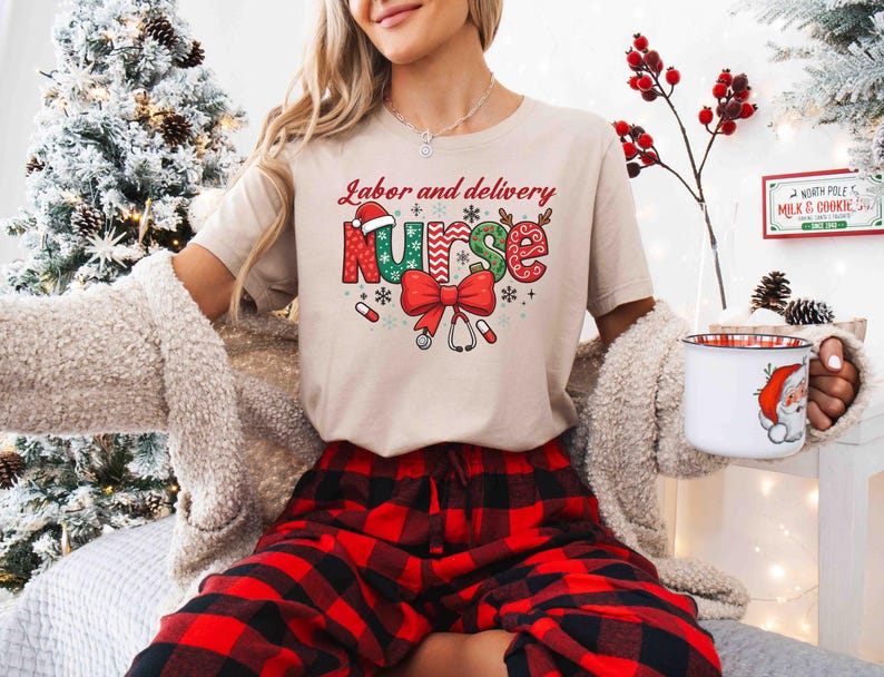 Labor and Delivery Nurse Christmas Sweatshirt, L&D Holiday Nurse Shirt, Coquette Bow Nurse Crewneck