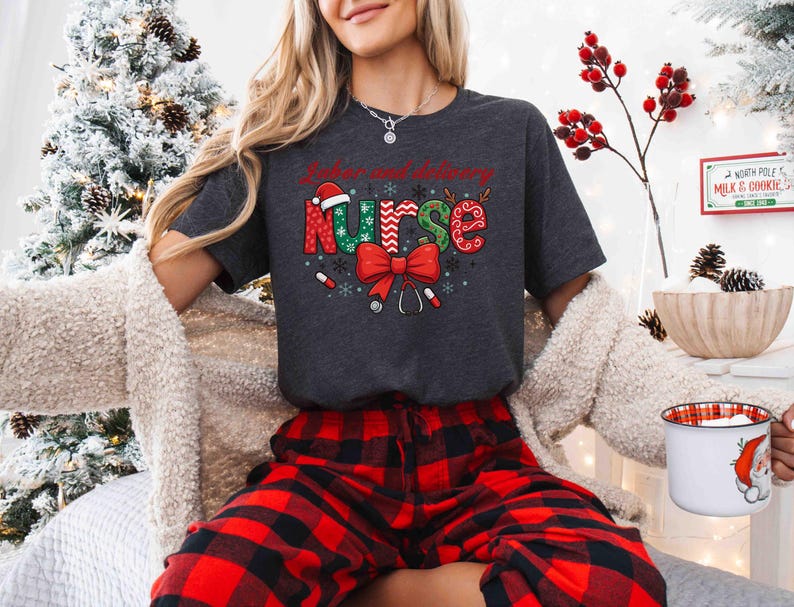 Labor and Delivery Nurse Christmas Sweatshirt, L&D Holiday Nurse Shirt, Coquette Bow Nurse Crewneck