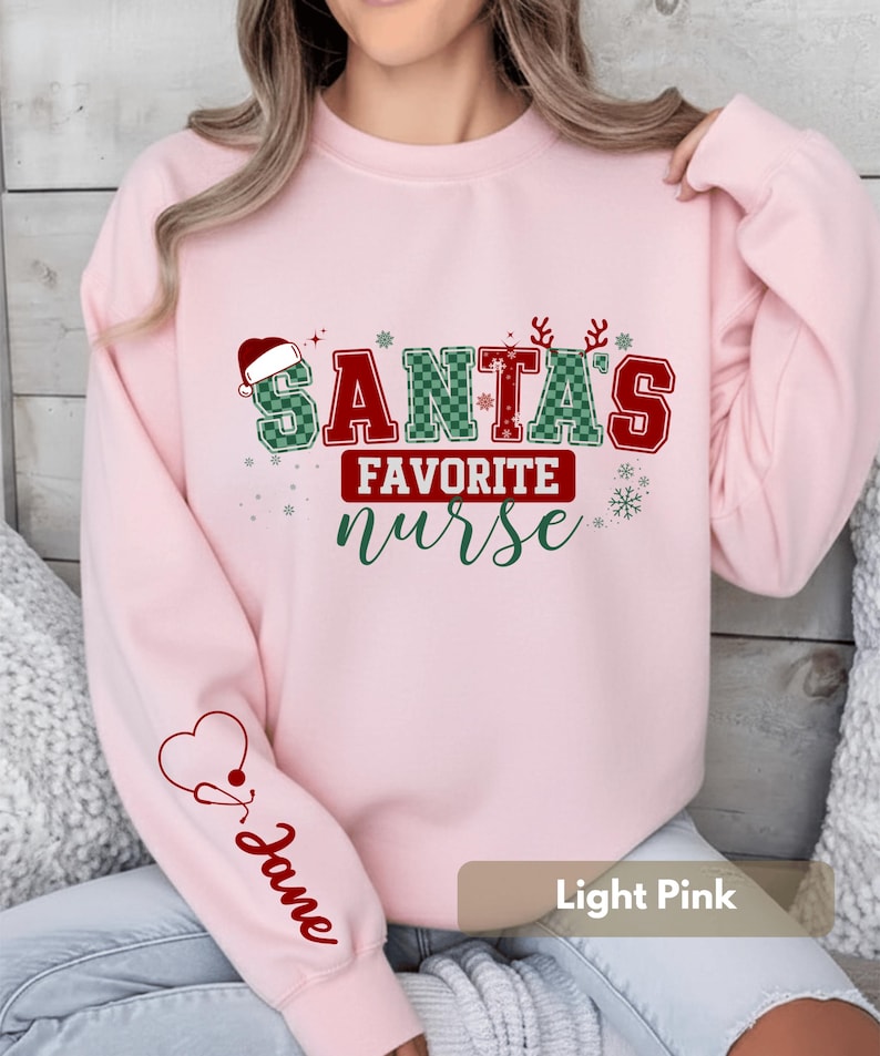Personalized Name On Sleeve Santas Favorite Christmas Sweatshirt Funny Christmas Shirt Festive Holiday Gift