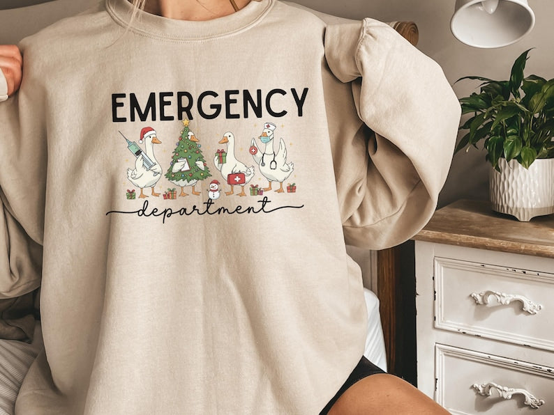 Funny Medical Staff Xmas Sweater, Festive Nurse Gift for Healthcare Workers, Christmas ER Nurse Sweatshirt