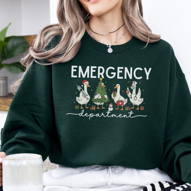 Funny Medical Staff Xmas Sweater, Festive Nurse Gift for Healthcare Workers, Christmas ER Nurse Sweatshirt