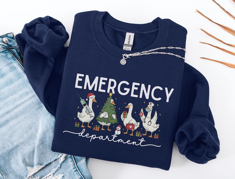 Funny Medical Staff Xmas Sweater, Festive Nurse Gift for Healthcare Workers, Christmas ER Nurse Sweatshirt