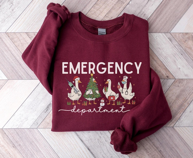Funny Medical Staff Xmas Sweater, Festive Nurse Gift for Healthcare Workers, Christmas ER Nurse Sweatshirt