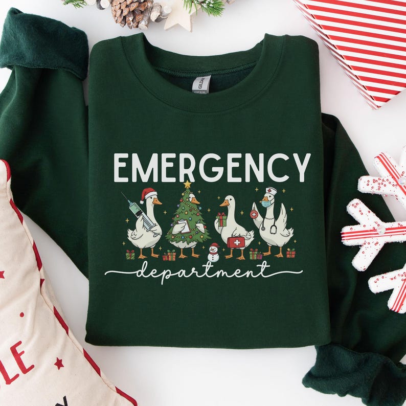 Funny Medical Staff Xmas Sweater, Festive Nurse Gift for Healthcare Workers, Christmas ER Nurse Sweatshirt