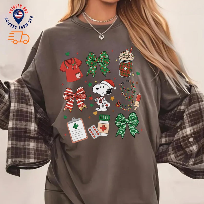 Cute Dog Snoop Nurse Christmas Sweatshirt For Nurse