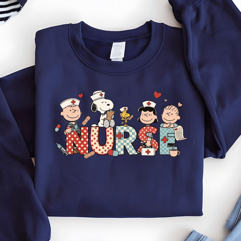 Snoopy & Friends Nurse Valentine Sweatshirt– Peanuts Nurse Love Sweatshirt for Healthcare Heroes