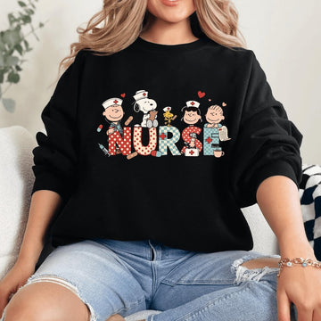 Snoopy & Friends Nurse Valentine Sweatshirt– Peanuts Nurse Love Sweatshirt for Healthcare Heroes
